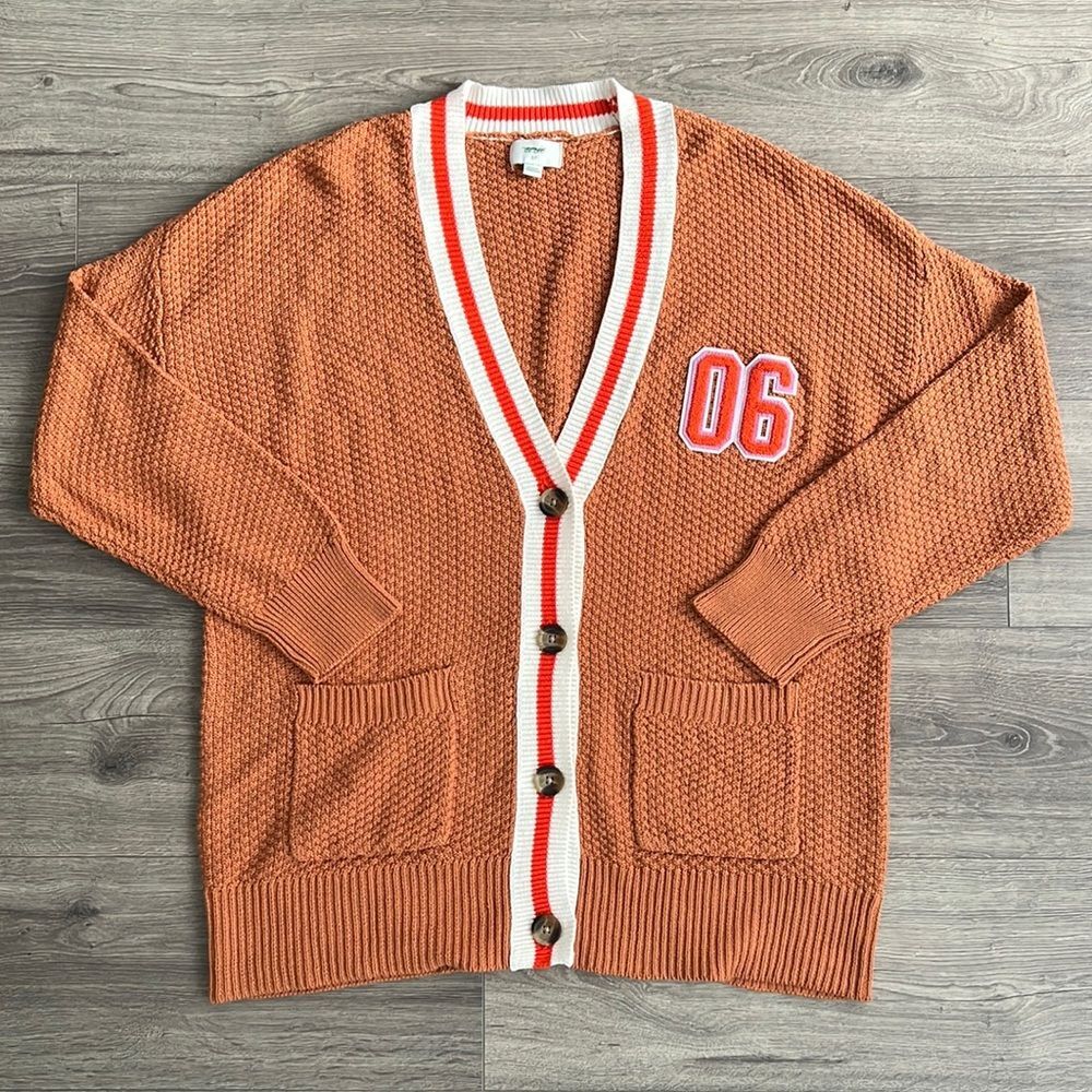 AERIE Varsity Cardigan Sweater Small Brown Preppy Coquette Collegiate Retro 90s